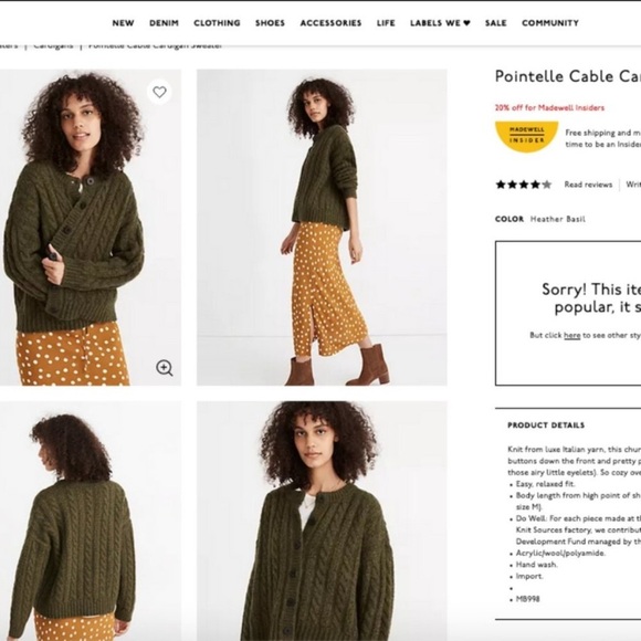 Madewell New Wool Pointelle Chunky Cable Knit Fisherman Cardigan - Picture 6 of 14